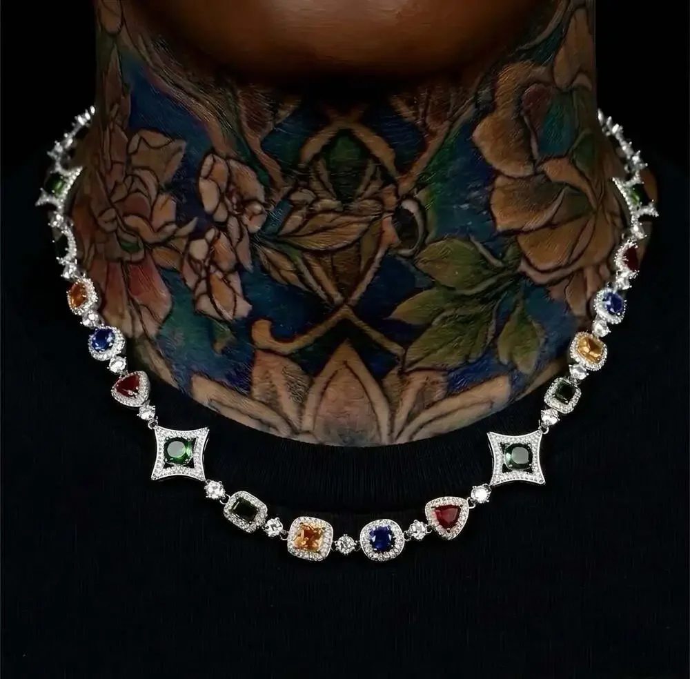 Multi colored gemstone necklace silver 20inch